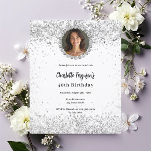 Invitation Diamants de photo argentés pour anniversaire