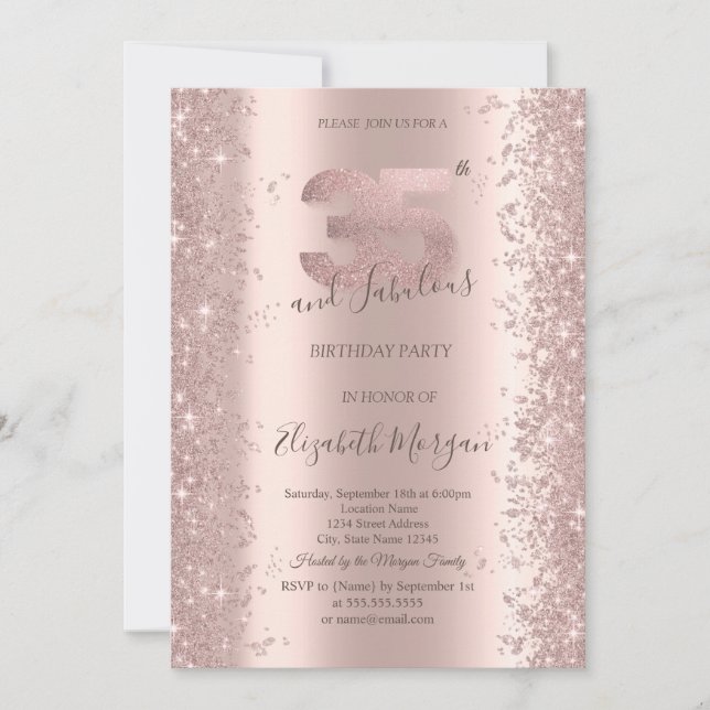 Invitation Diamants d'étincelle d'or rose 35e anniversaire (Devant)