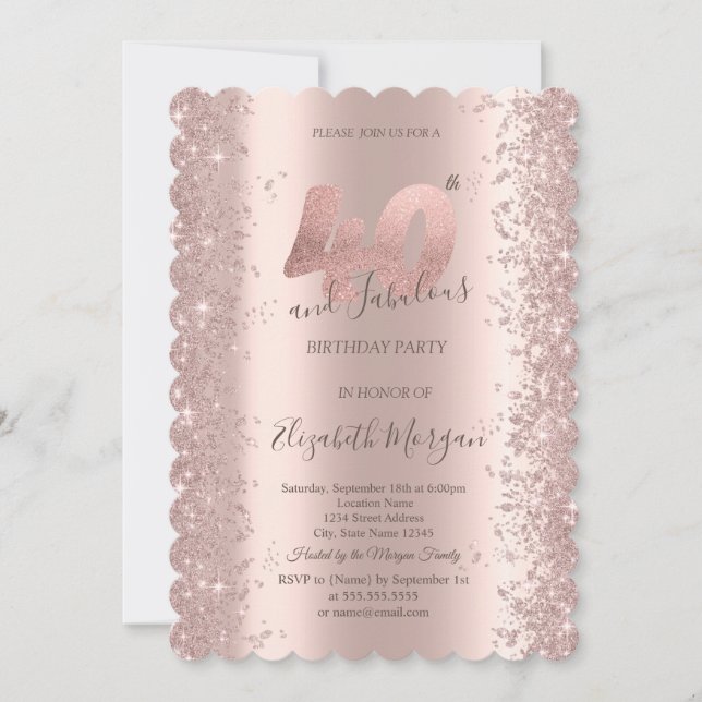 Invitation Diamants d'étincelle d'or rose 40e anniversaire (Devant)