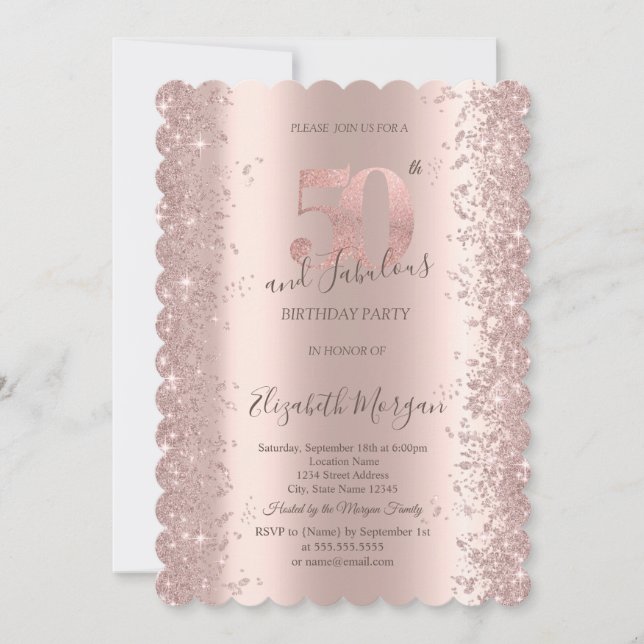 Invitation Diamants d'étincelle d'or rose 50e anniversaire (Devant)