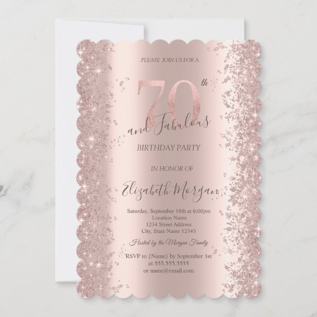 Invitation Diamants d'étincelle d'or rose 70e anniversaire (Devant)