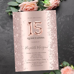 Invitation Diamants d'étincelle d'or rose Quinceanera