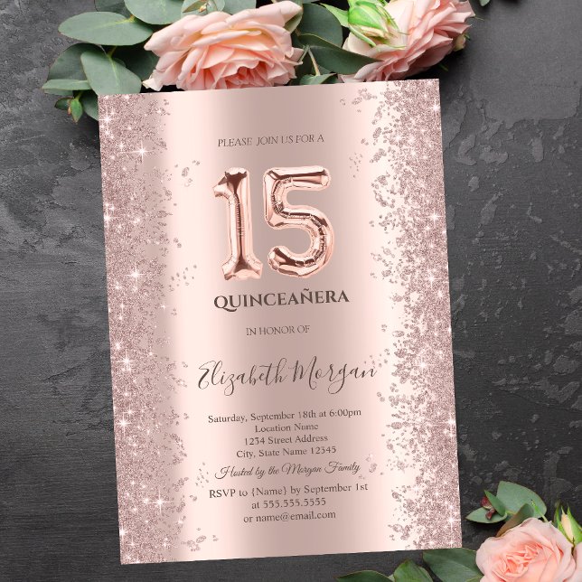 Invitation Diamants d'étincelle d'or rose Quinceanera (Créateur téléchargé)