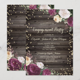 Invitation Diamants d'or Fleurs Bourgogne Bois