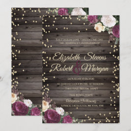 Invitation Diamants d'or Fleurs Bourgogne Bois