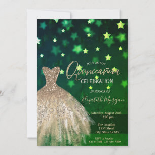Invitation Diamants d'or, Stations de robe Green Quinceañera
