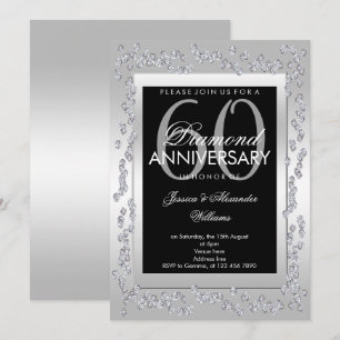 Invitation Diamants Élégants Argent 60e Anniversaire de Maria
