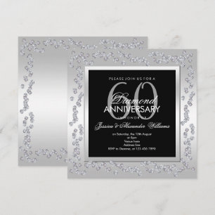 Invitation Diamants élégants Argent 60e anniversaire Mariage