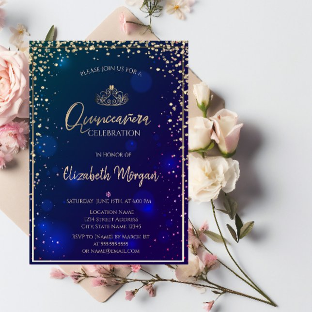 Invitation Diamants élégants Or Tiara Quinceañera (Créateur téléchargé)