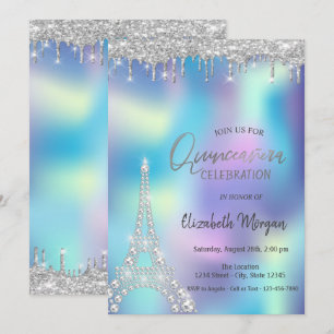 Invitation Diamants en Gouttes de Paillettes Tour Eiffel Quin