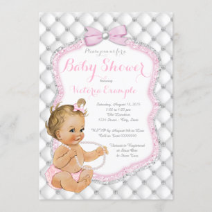 Invitation Diamants et baby shower Girly de perles