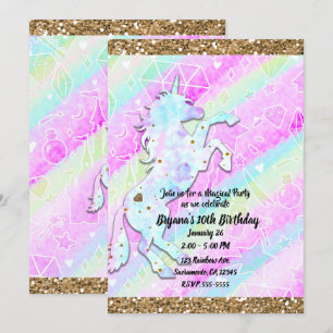 Invitation Diamants et Étoiles Arc-en-Ciel Pastel Licorne Mag