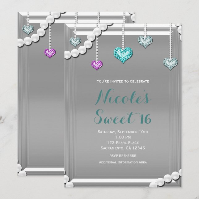 Invitation Diamants et Perles Bijoux à billes Glam Anniversai (Devant / Derrière)