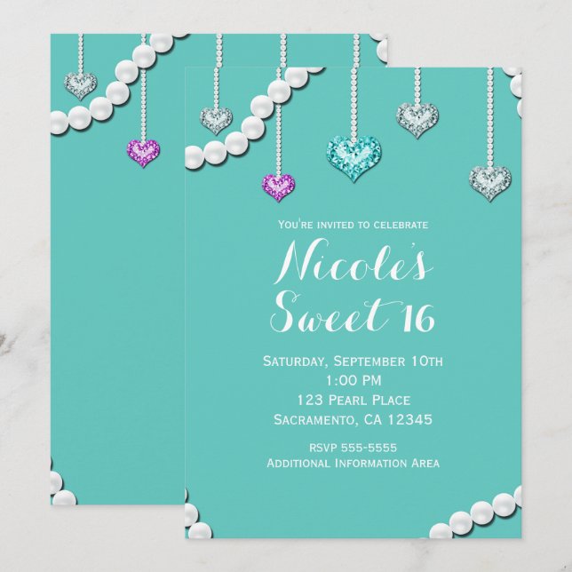 Invitation Diamants et Perles Bijoux à billes Glam Anniversai (Devant / Derrière)