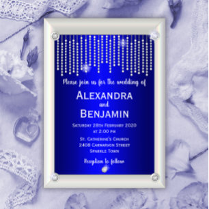 Invitation Diamants et perles Mariage bleu