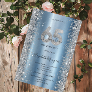 Invitation Diamants étincelants d'argent bleu 65e anniversair