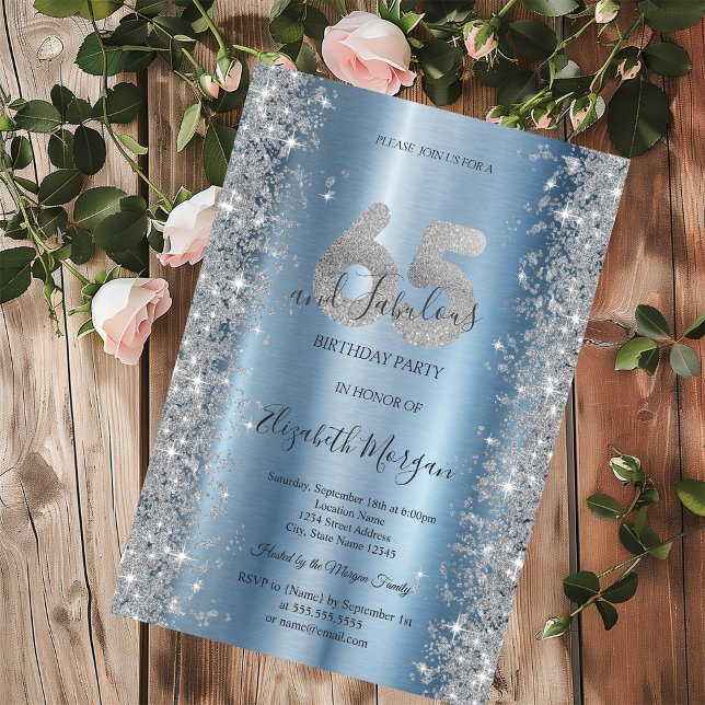 Invitation Diamants étincelants d'argent bleu 65e anniversair (Créateur téléchargé)