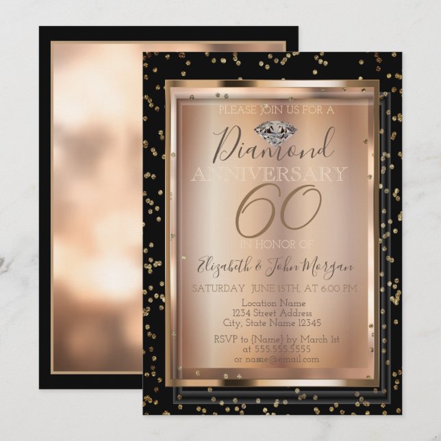 Invitation Diamants Festive Chic, Cadre Mariage Anniversaire (Devant / Derrière)