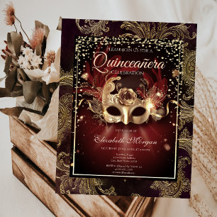 Invitation Diamants Floral Damask Masquerade Quinceañera