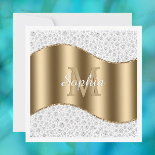 Invitation Diamants Glam, Monogramme Or, Nom en écriture