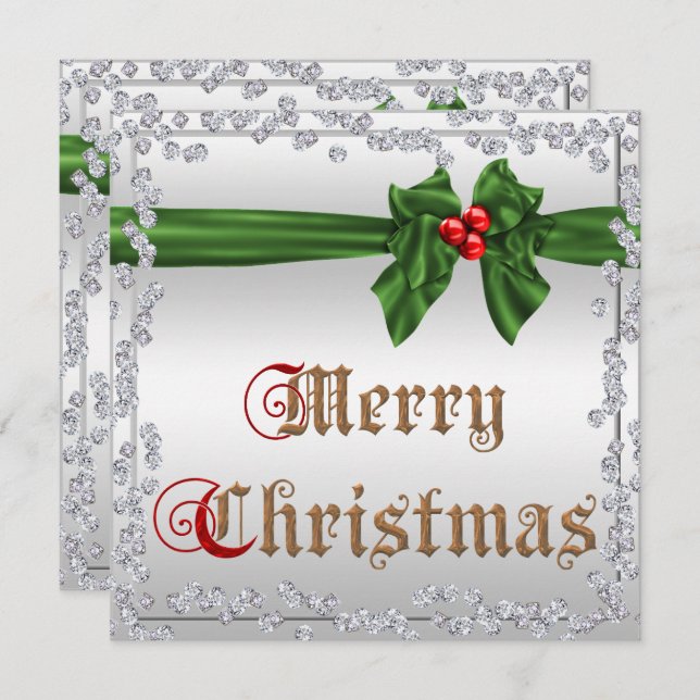 Invitation Diamants glamour et soie Sash Bow Noël (Devant / Derrière)