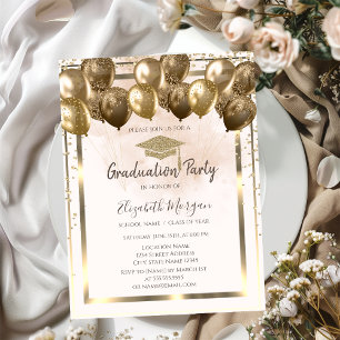 Invitation Diamants Gold Grad Casquette Ballons Cream Graduat