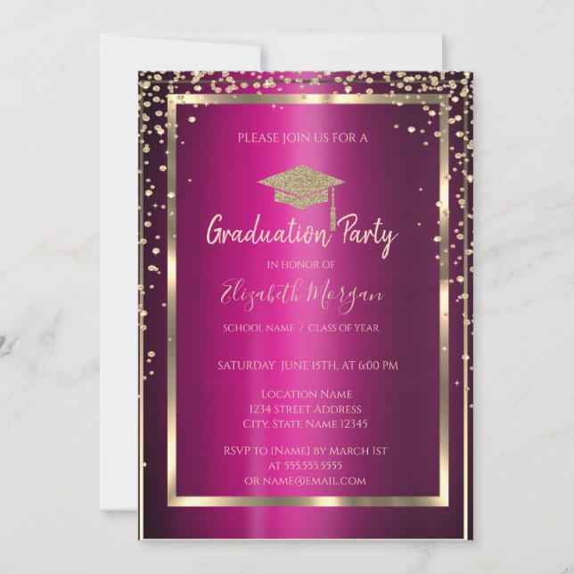 Invitation Diamants Gold Grad Casquette Violet Metallic Gradu (Devant)