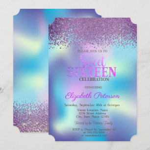 Invitation Diamants modernes Colorful Holographic Sweet 16