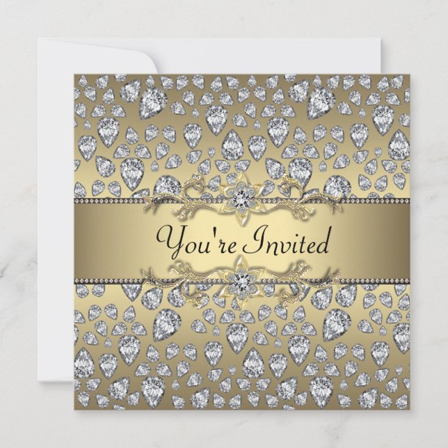 Invitation Diamants Noirs et Or Fête de Toutes Occasions (Devant)