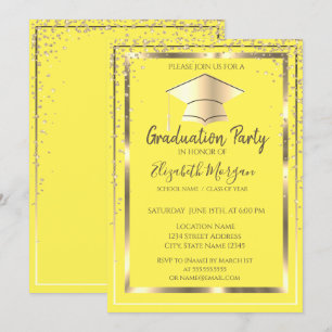Invitation Diamants Or Cap Graduation Jaune  