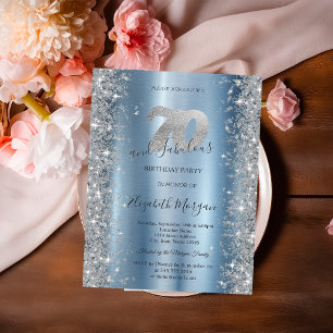Invitation Diamants Pailletés Argent Bleu 70e Anniversaire