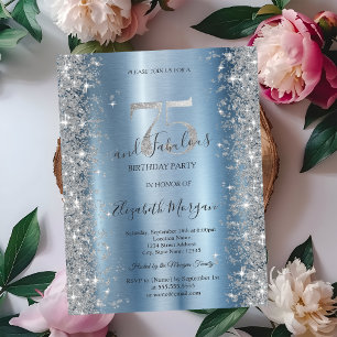 Invitation Diamants Pailletés Argent Bleu 75e Anniversaire
