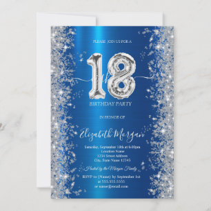 Invitation Diamants Pailletés Argent Royaux Bleus 18e Anniver