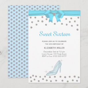 Invitation Diamants Pailletés Chic Sweet Sixteen sur Fond Bla