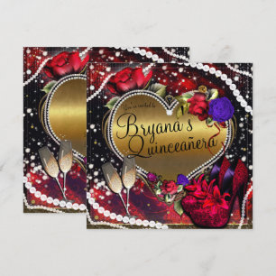 Invitation Diamants Perles Cœur Talons Hauts Quinceañera