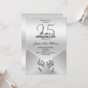 Invitation Diamants romantiques et Bow argenté 25e anniversai