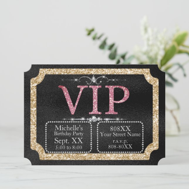 Invitation Diamants rose et or Parties scintillant sur Billet (Debout devant)