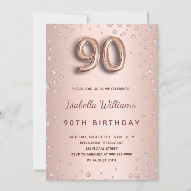 Invitation diamants roses de 90e anniversaire (Devant)