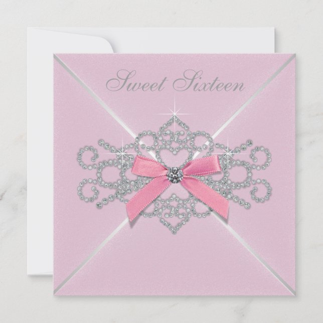 Invitation Diamants Roses Fête d'anniversaire des 16 ans Pink (Devant)