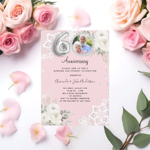 Invitation Diamants roses floraux 60e anniversaire de mariage
