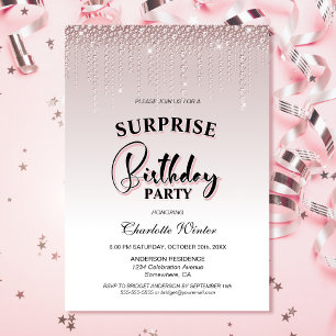 Invitation Diamants roses glamour Surprise fête d'anniversair