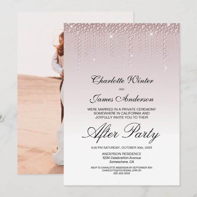 Invitation Diamants roses Mariage après la fête (Devant / Derrière)