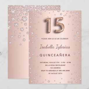 Invitation Diamants roses or rose Quinceanera