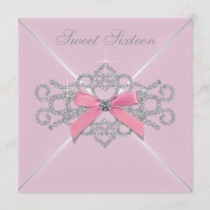 Invitation Diamants roses Rose Doux 16 Anniversaire