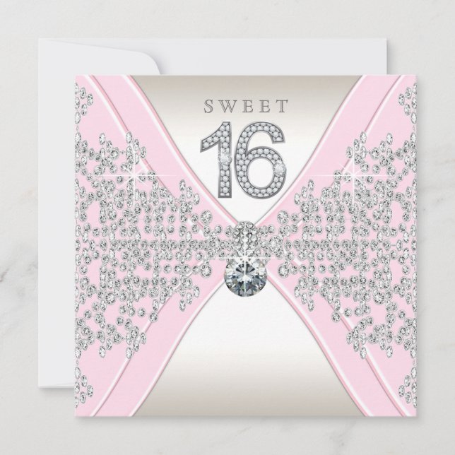 Invitation Diamants roses Sweet sixteen fête d'anniversaire (Devant)