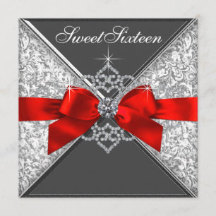Invitation Diamants rouges et fête d'anniversaire noire du