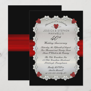 Invitation Diamants Rubies Rouge 40e anniversaire de Mariage
