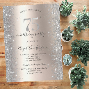Invitation Diamants Silver Sparkle Ivory Fête des 75 ans