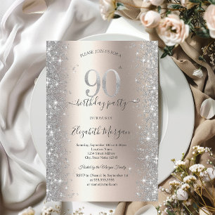 Invitation Diamants Silver Sparkle Ivory Fête des 90 ans