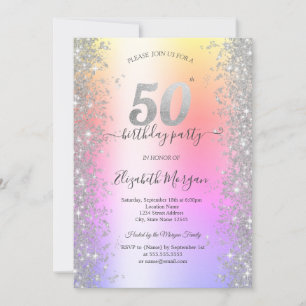 Invitation Diamants Silver Sparkle Ombre Fête d'anniversaire 